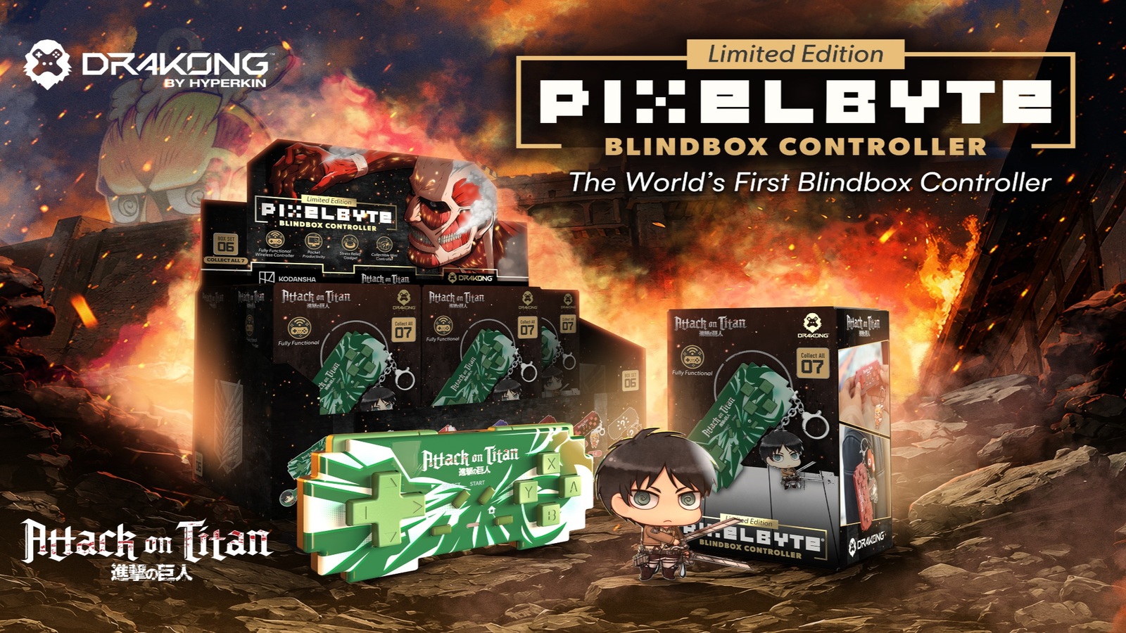 Drakongs PixelByte: Mini-Controller im Attack on Titan-Blindbox-Design startet weltweit